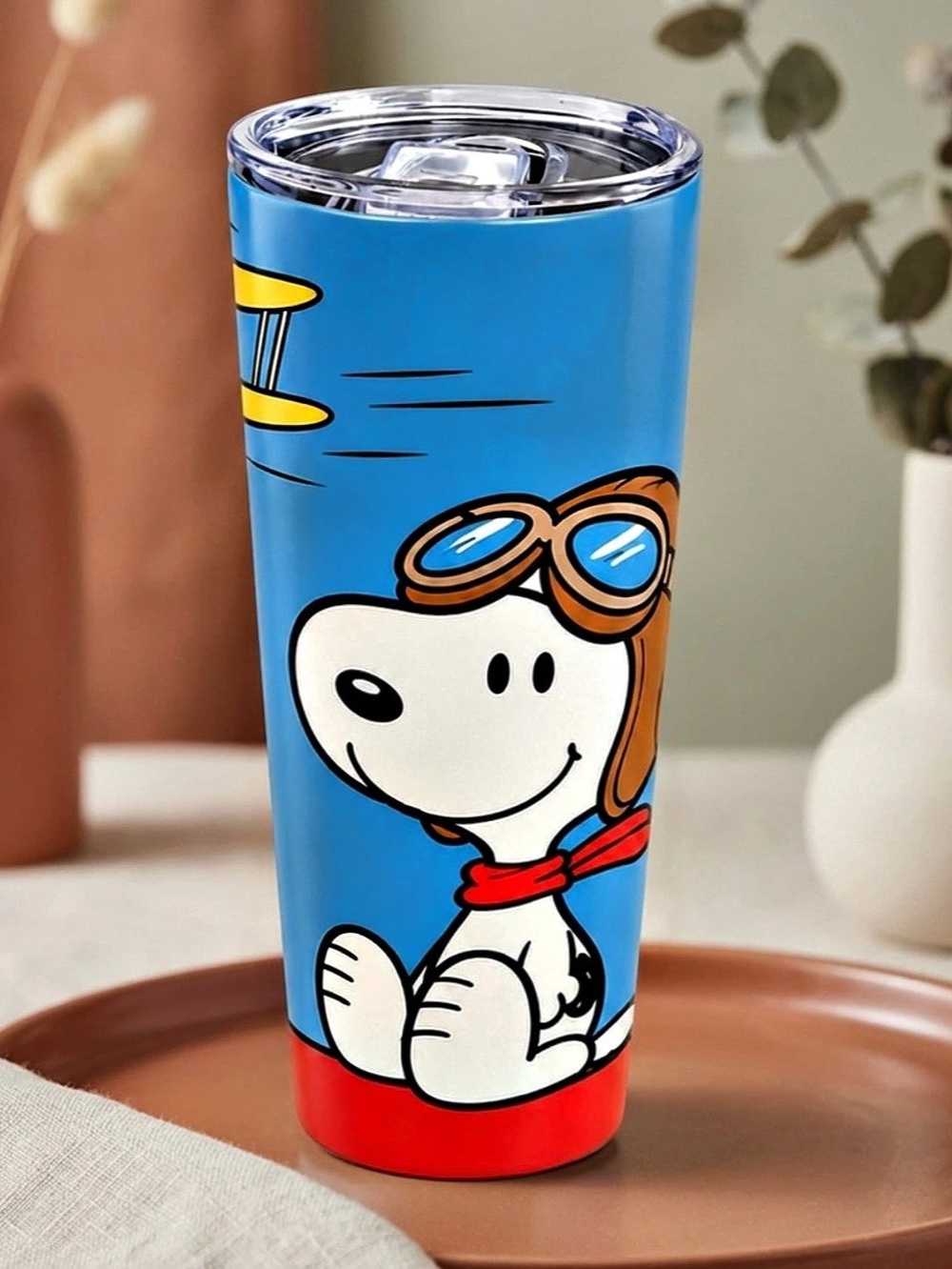 Peanuts Snoopy Flying Ace Stainless Steel Tumbler Blue & Red